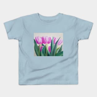 Pink Spring Tulips - oil painting Kids T-Shirt